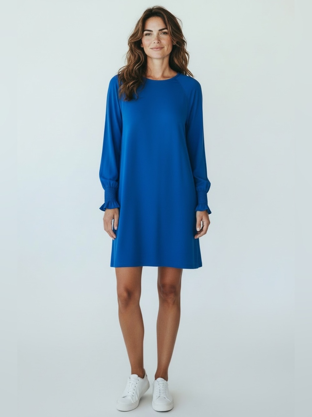 Nine West Crepe Shift Long Sleeve Blue Mini Dress Size 4 NWT